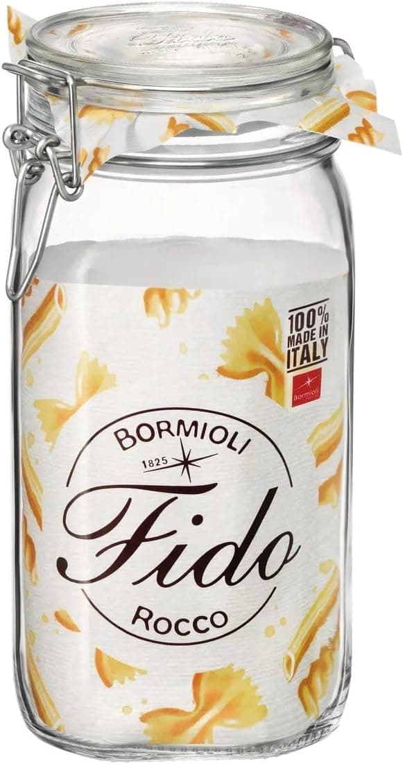 Bormioli Rocco Fido Squared Wide Mouth Glass Jar with Airtight Gasket Clamp Lid, 50.75 oz