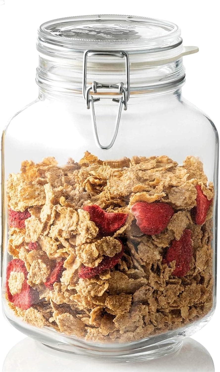 Bormioli Rocco Fido Squared Wide Mouth Glass Jar with Airtight Gasket Clamp Lid, 67.75 oz