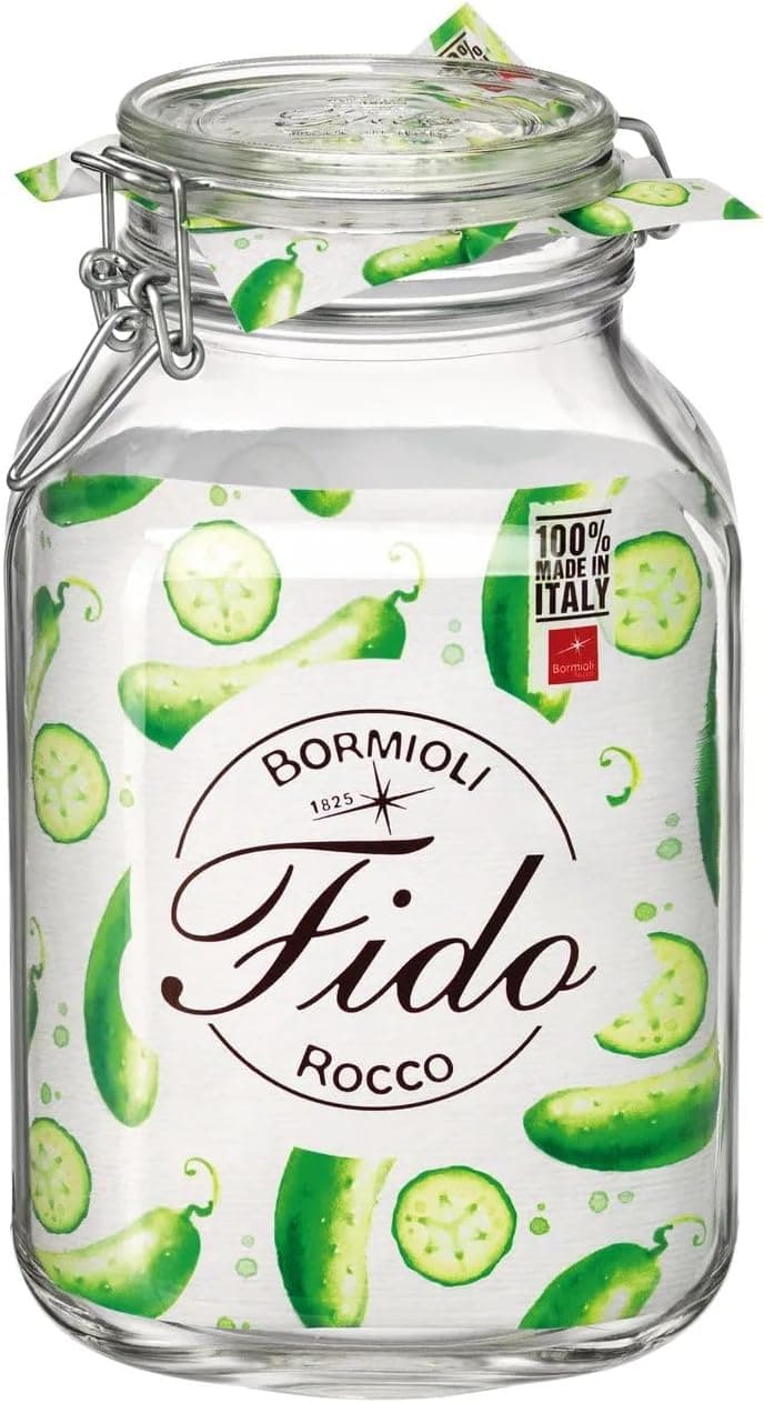 Bormioli Rocco Fido Squared Wide Mouth Glass Jar with Airtight Gasket Clamp Lid, 101.5 oz