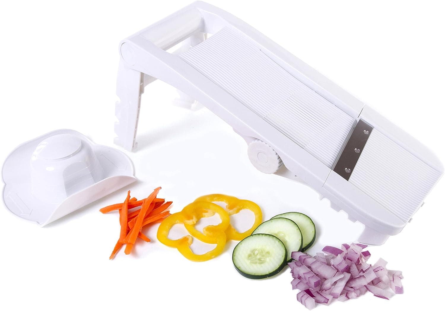 Kitchen + Home Mandoline Slicer - All Purpose Adjustable 5 in 1 Slicer with Julienne, Waffle Cutter and Safety Holder