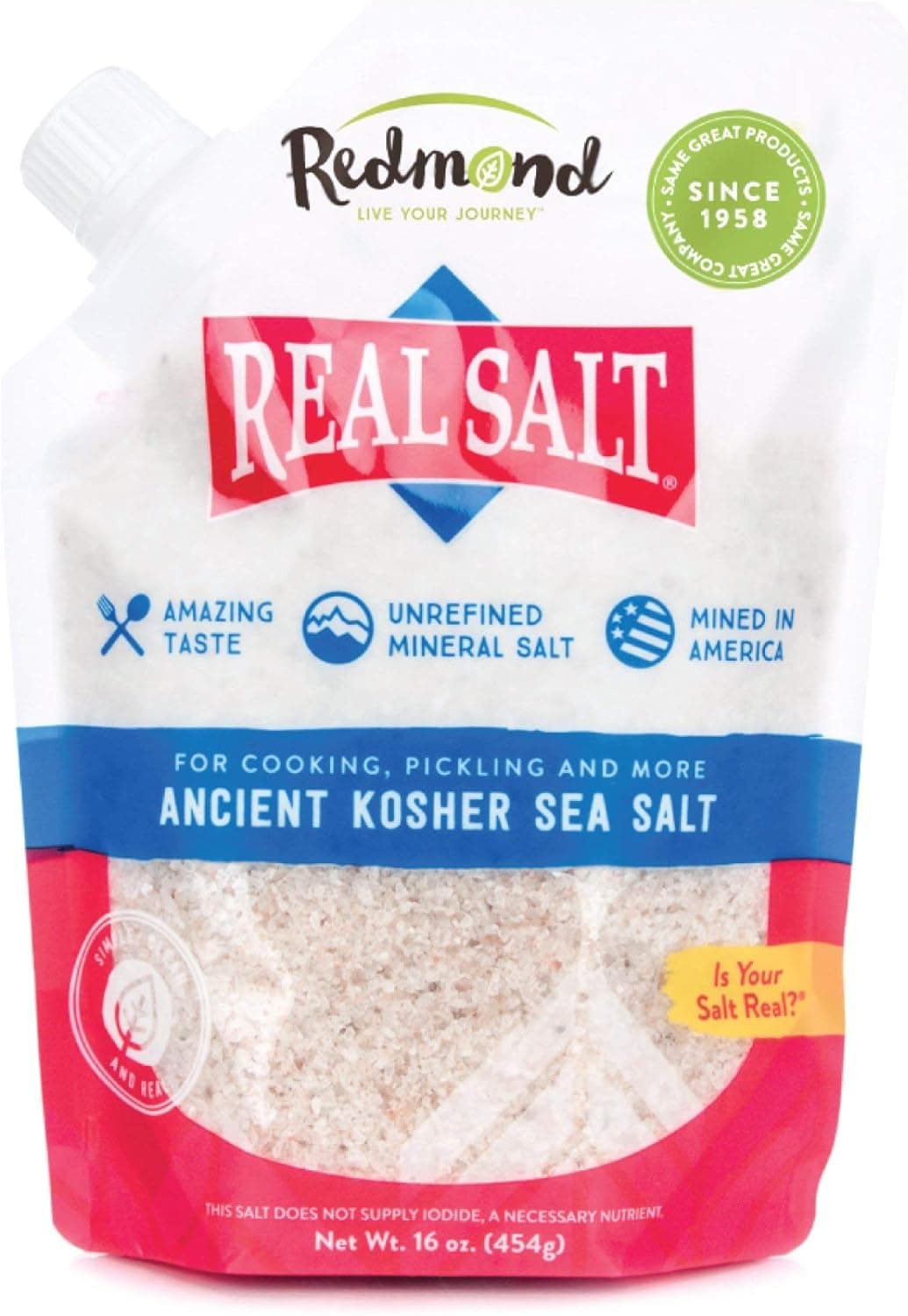 Redmond Real Sea Salt - Natural Unrefined Gluten Free Kosher, 16 Ounce Pouch