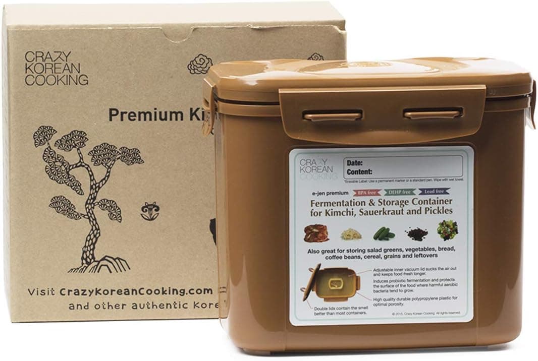 Crazy Korean Cooking Premium Kimchi and Sauerkraut Fermentation and Storage Container with Inner Vacuum Lid, 0.4 Gal (1.7L)