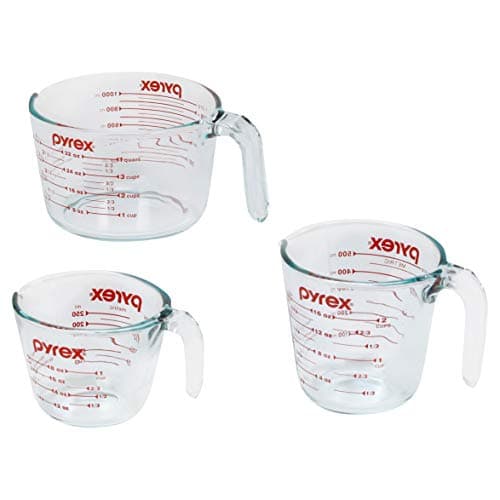 Pyrex Essentials (3-Pack) Glass Measuring Cups Set (1, 2 & 4 Cup) | For prepping, baking and cooking, preheated oven, dishwasher, freezer, and microwave safe