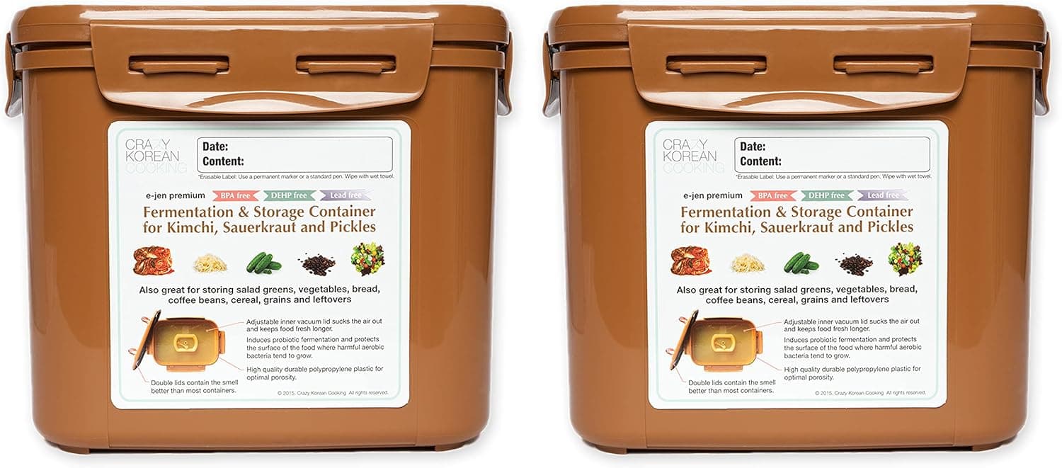 Crazy Korean Cooking Premium Kimchi Sauerkraut Fermentation and Storage Container with Inner Vacuum Lid 0.9 Gallon