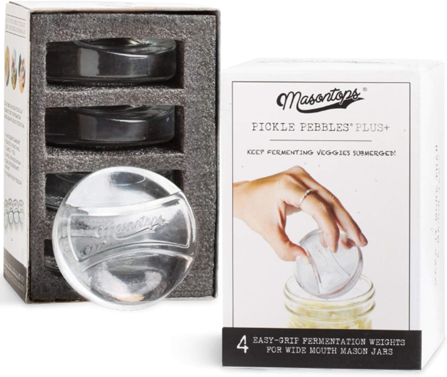 Masontops Pickle Pebble Glass Infinity Weights for Fermenting - Wide Mouth Mason Jar Pickling Weight Set