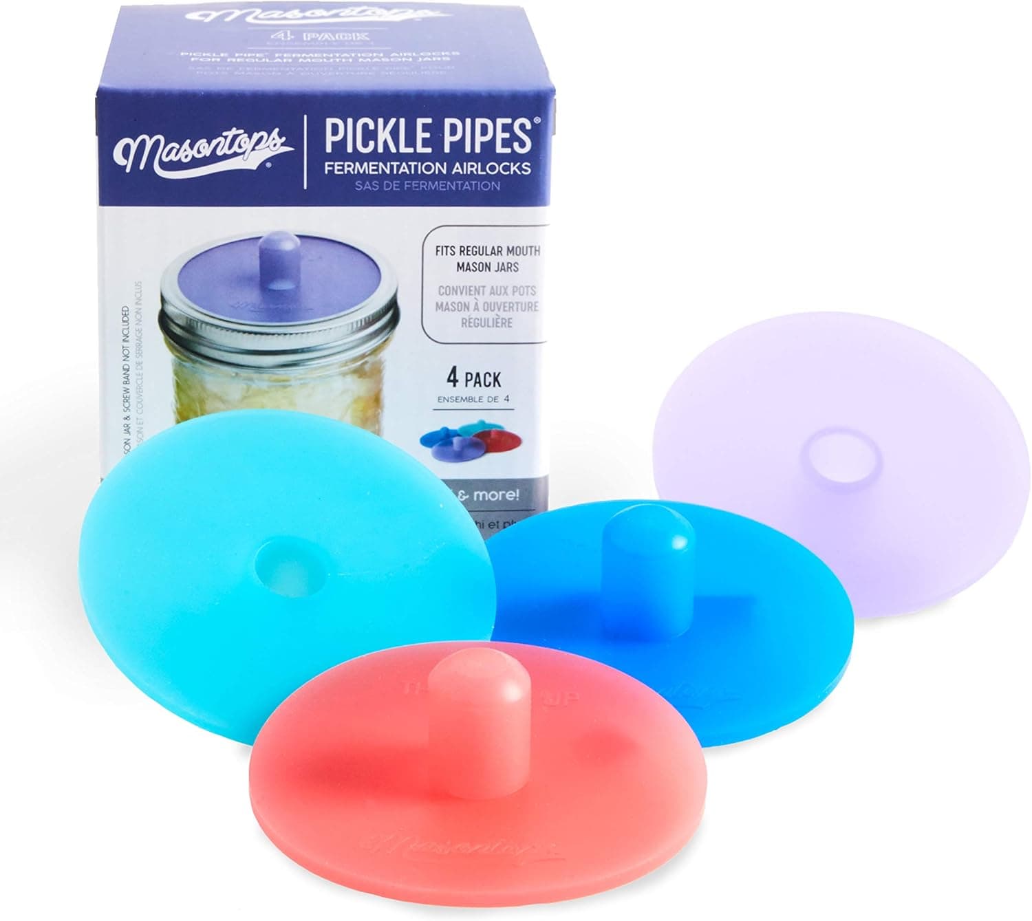 Masontops Pickle Pipes Airlock Fermentation Lids Kit for Small Mouth Mason Jar Sauerkraut and Pickles