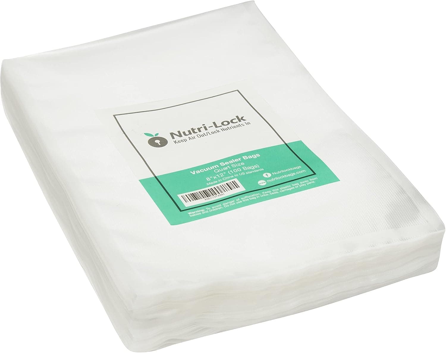 Nutri-Lock Vacuum Sealer Bags, Commercial Grade, Works with Sous Vide, BPA Free, 100 Quart Bags 8 x 12 Inch