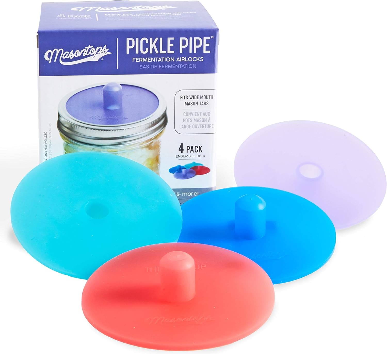 Masontops Pickle Pipes Airlock Fermentation Lids Kit for Wide Mouth Mason Jar Sauerkraut and Pickles