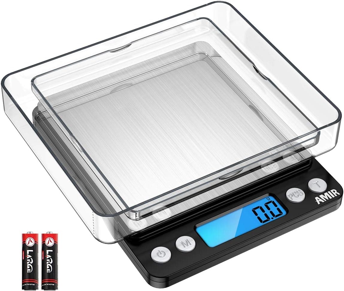 AMIR Digital Kitchen Scale, 3000g 0.01oz/0.1g Pocket Cooking Scale with Back-Lit LCD Display, Tare and PCS Functions