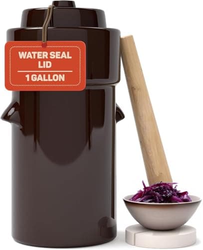 Fermentation Crock 1 Gallon - Sauerkraut Crock with Lid, Weights & Pounder