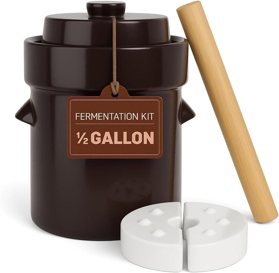 Humble House Fermentation Crock 1/2 Gallon Sauerkrock Sauerkraut Crock with Lid, Weights and Pounder