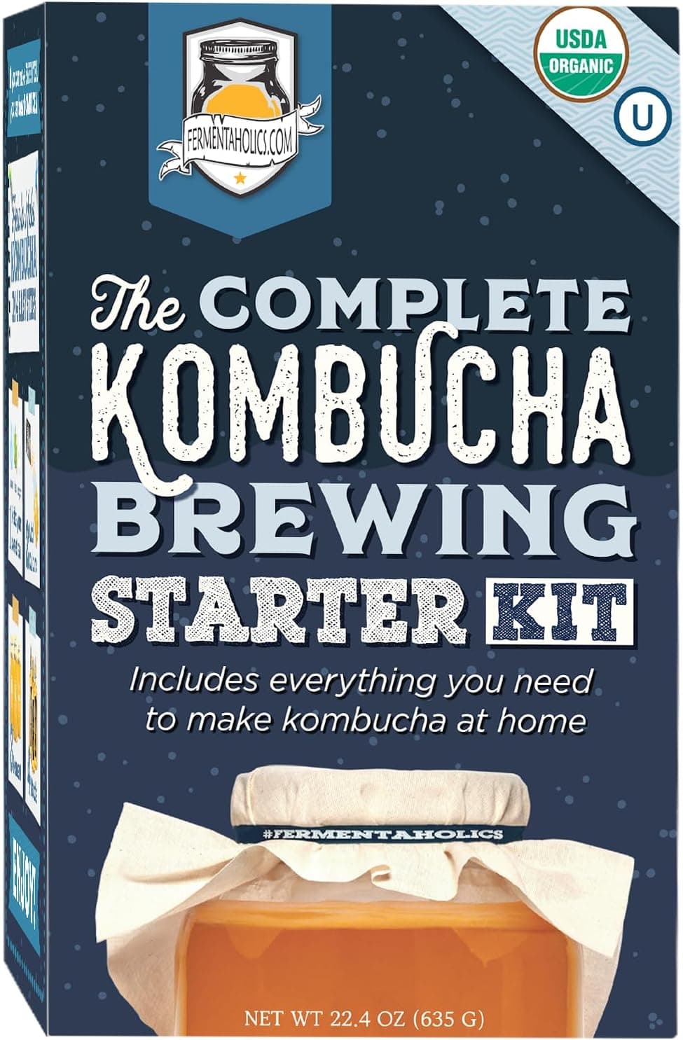 Fermentaholics Kombucha Brewing Starter Kit, USDA Certified Organic SCOBY and Tea