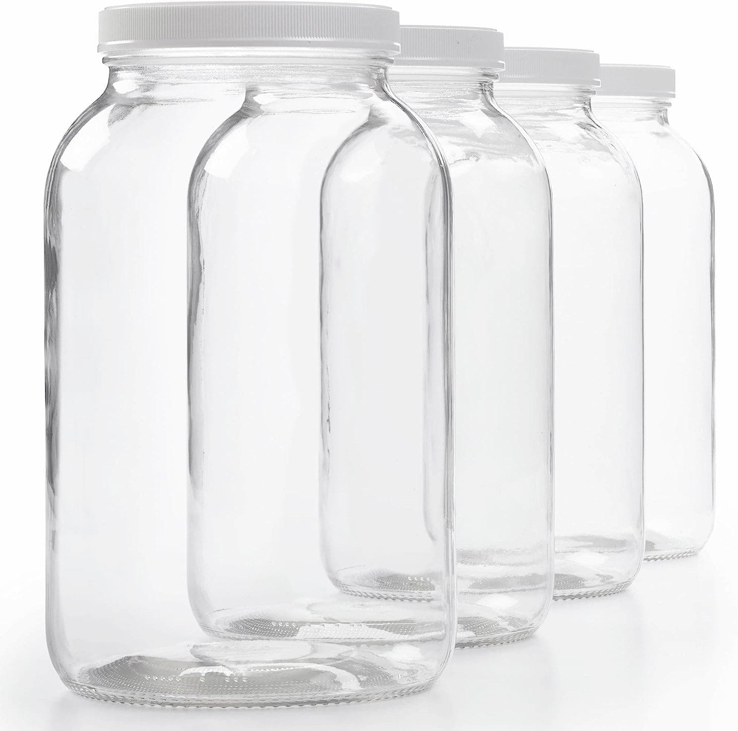 Wide Mouth 1 Gallon Glass Jars with Lids for Kombucha and Sun Tea, 4 Pack Large Storage Jars
