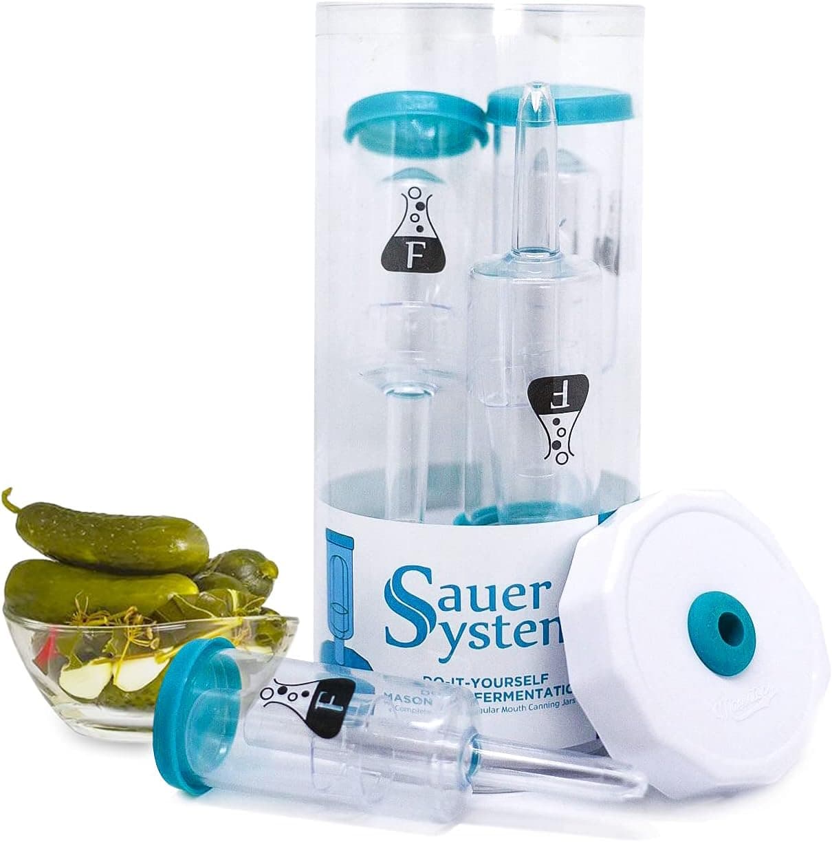 Fermentology Sauer System Fermentation Airlocks with Lids, Grommets, Gaskets and Stoppers, 4 Pack