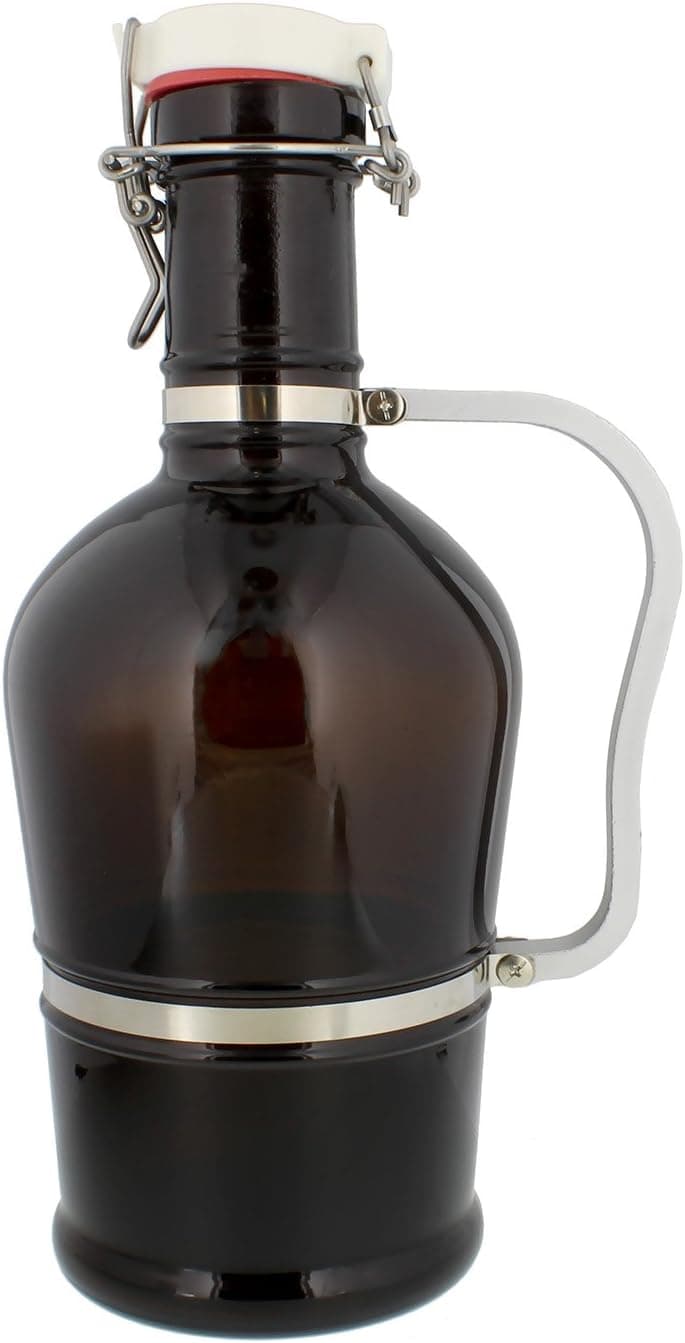 MOSAJIE Amber Glass Growler 2 Liter (64 oz) Beer Jug with Swing Lid for Secondary Fermentation and Carbonation