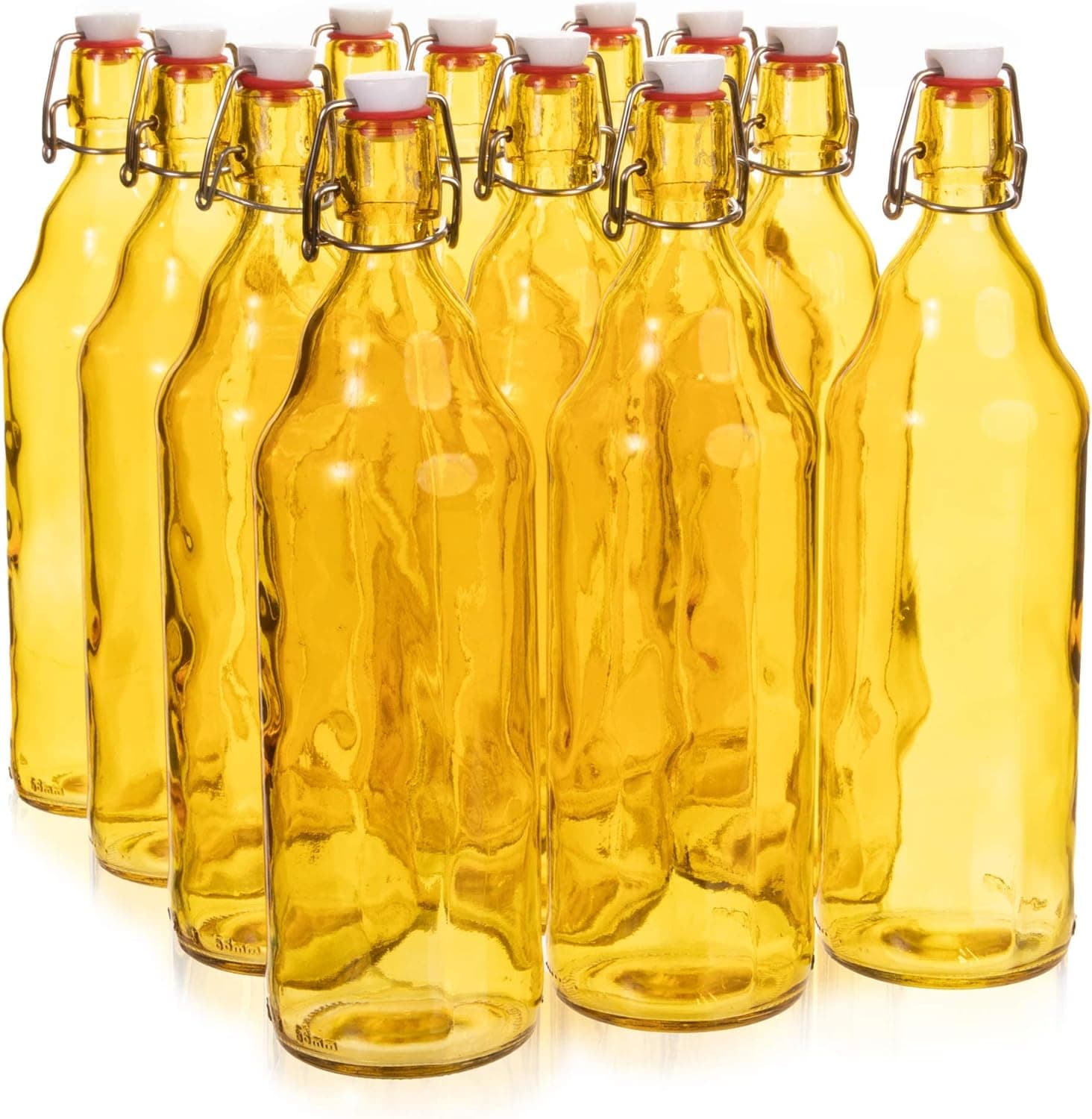 Cocktailor Glass Grolsch Beer Bottles, 12-Pack, 33.8 oz/1000 mL, Airtight Seal Swing Top Stoppers, Dark Amber