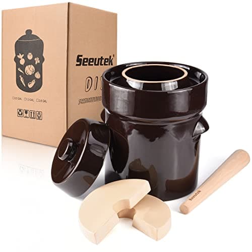 SEEUTEK Fermentation Crock Jar 1.3 Gallon for Sauerkraut Pickling Kimchi
