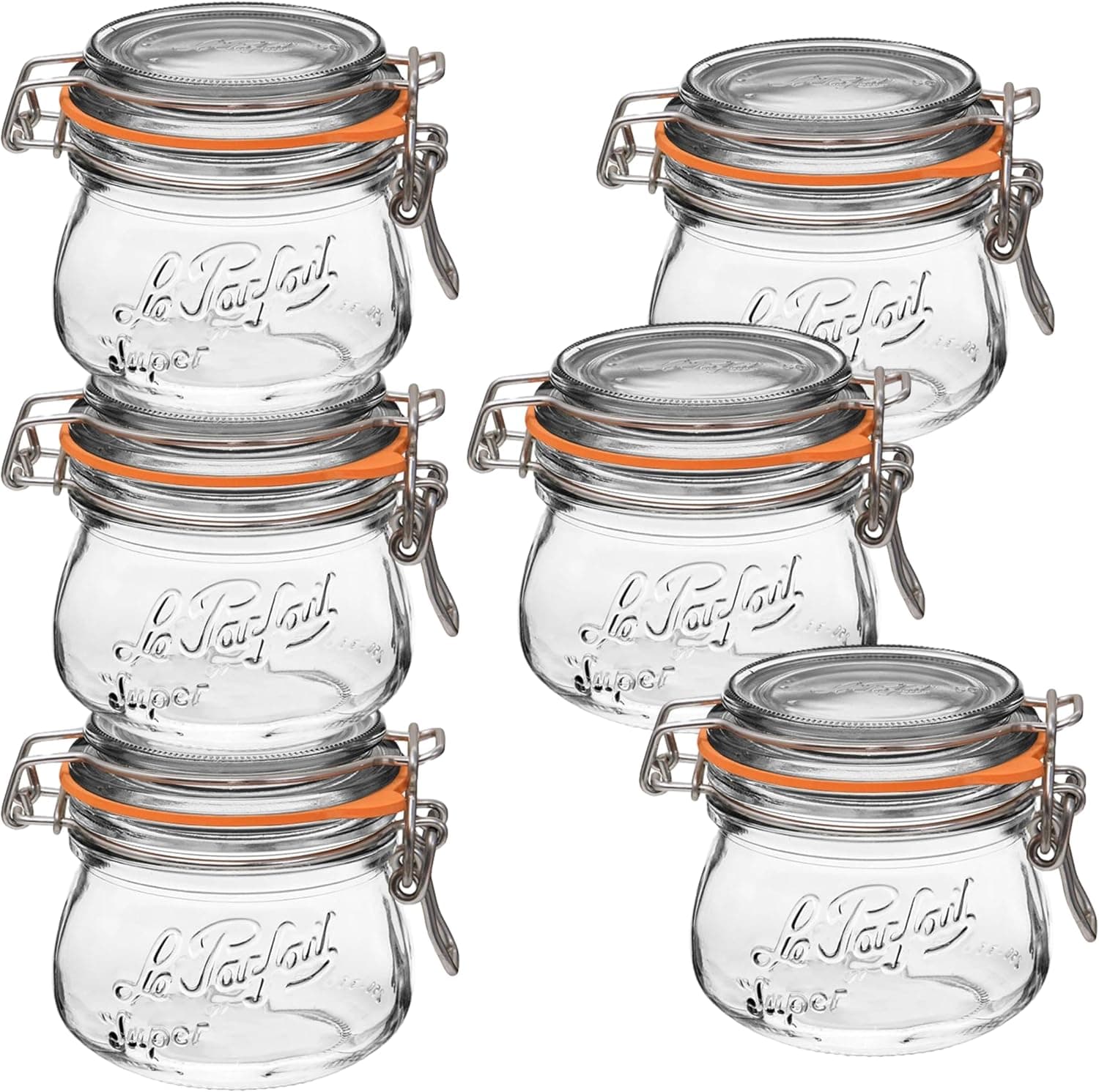 Le Parfait Super Jar 250 ml (8 oz) French Glass Preserving Jar with Airtight Rubber Seal and Wire Bail Closure, 6 Pack