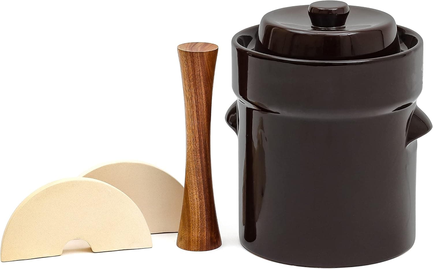 Trademark Innovations Fermentation Jar Crock Stoneware Pickling Set with Weights and Cabbage Tamper