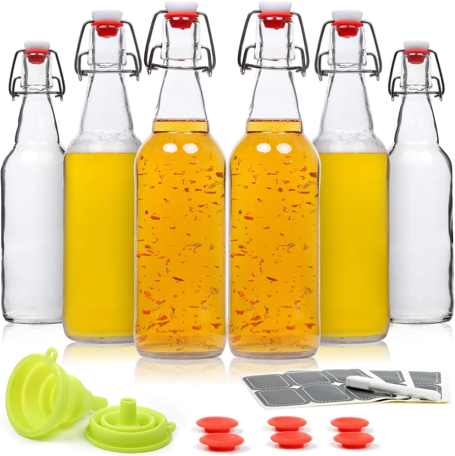 WILLDAN Set of 6 16oz Swing Top Glass Bottles, Flip Top Brewing Bottles for Kombucha, Kefir, Vanilla Extract, Beer