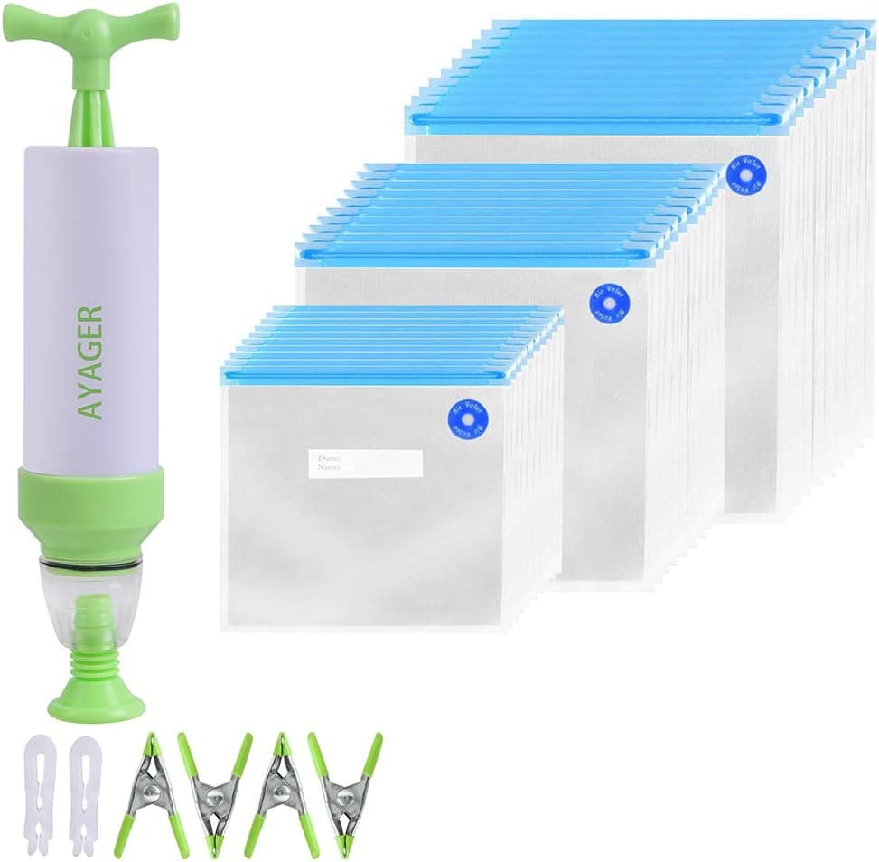Sous Vide Bags 30 Reusable Vacuum Food Storage Bags, 3 Sizes with Pump and 4 Bag Clips