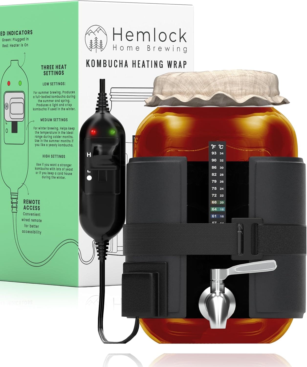 Hemlock Home Brewing Kombucha Heating Wrap - Fermentation Heater Mat Pad with Temperature Control