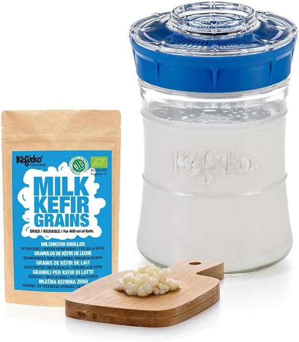 Kefirko Starter Kit, Kefir Fermenter with Organic Milk Kefir Grains, Blue