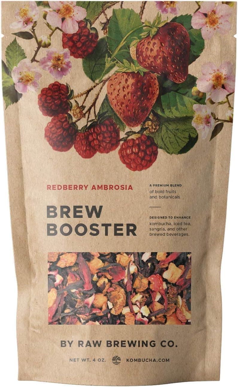 Kombucha.com Redberry Ambrosia Brew Booster - Strawberry Raspberry Blend with Hibiscus and Botanicals, 4 Ounce