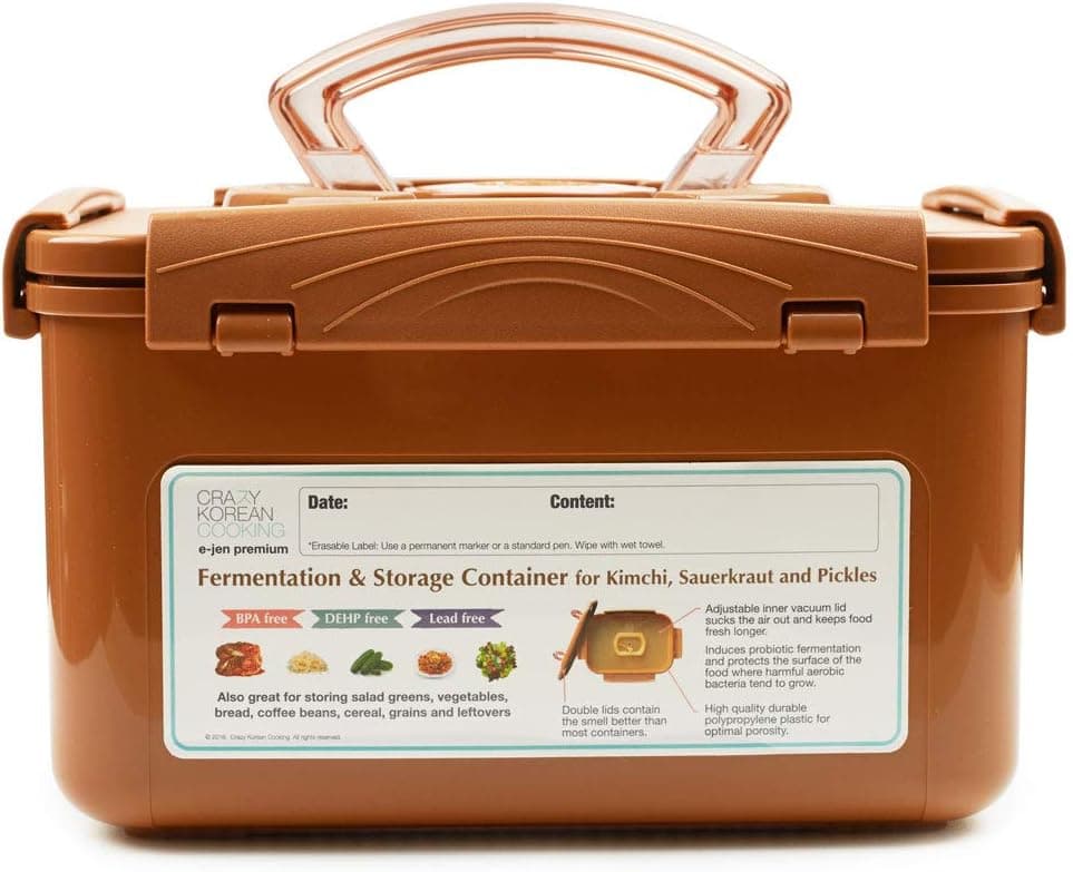 Crazy Korean Cooking Premium Kimchi Sauerkraut Fermentation and Storage Container with Inner Vacuum Lid 1.3 Gal
