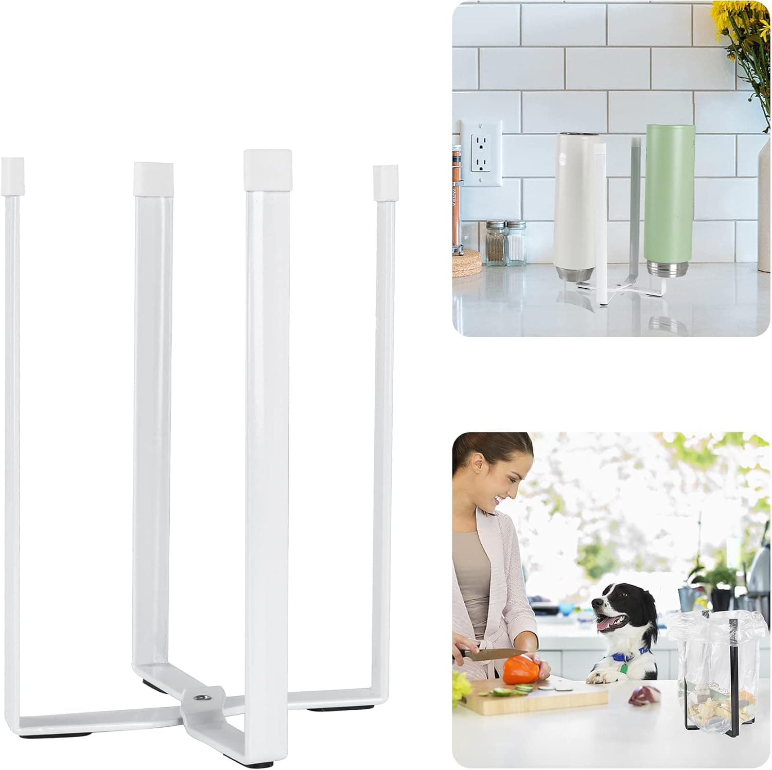 Kitchen Countertop Drying Rack for Bottles, Cups and Plastic Bags, Multifunctional Holder with Shelf, White