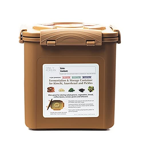 Crazy Korean Cooking Premium Kimchi, Sauerkraut Fermentation and Storage Container with Inner Vacuum Lid (1.6 Gal Sandy Brown (6.4L))