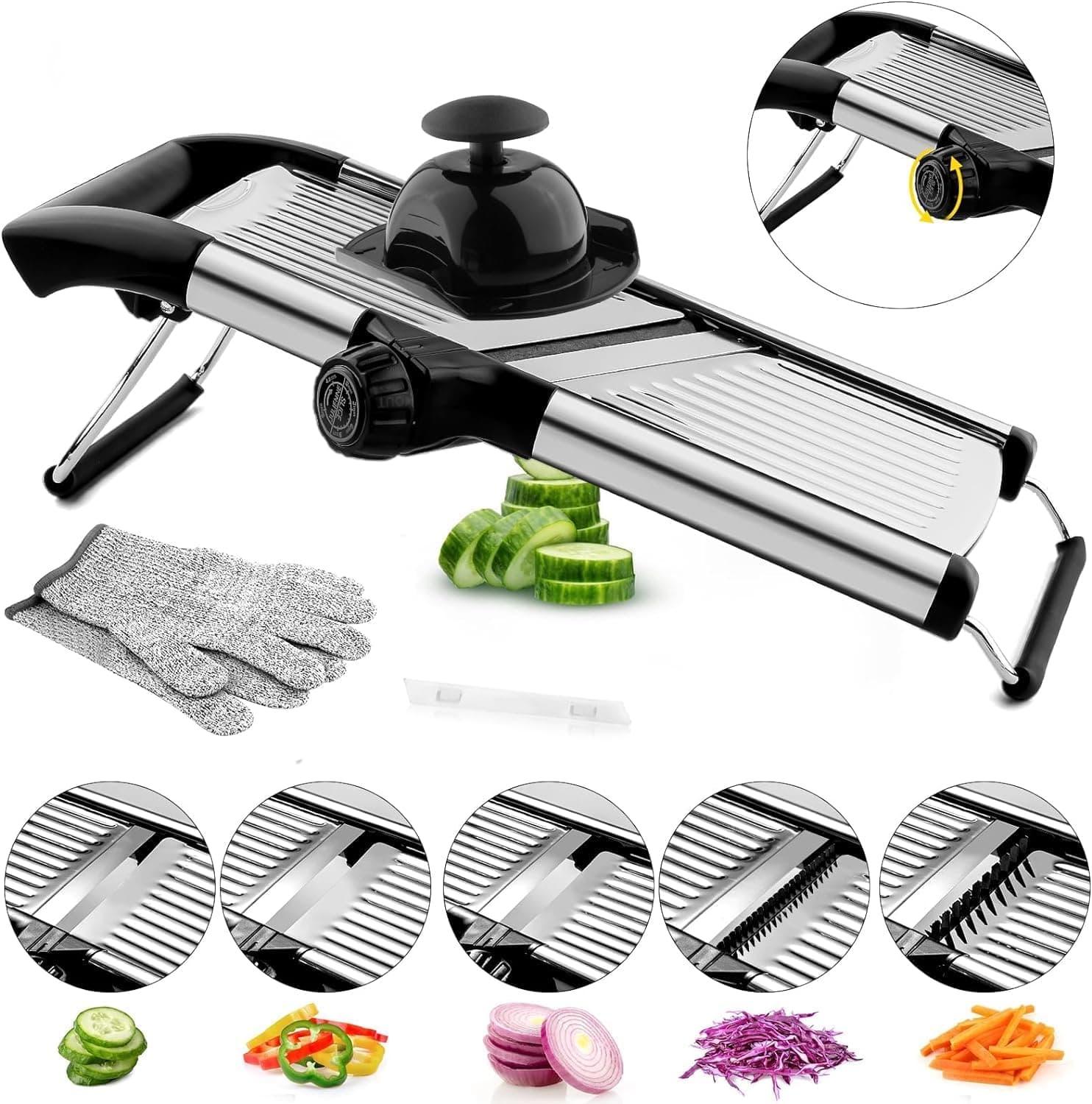 VEKAYA Adjustable Mandoline Slicer for Kitchen, Stainless Steel Veggie Slicer with Cut-Resistant Gloves