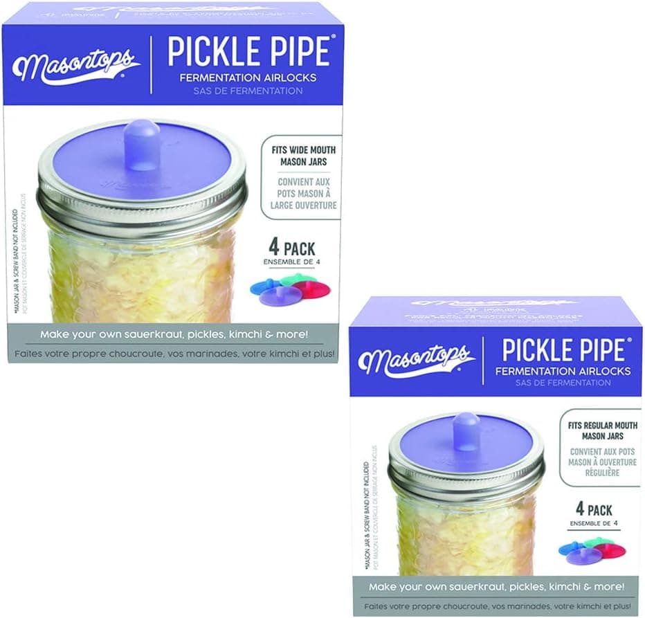 Masontops Pickle Pipes Waterless Airlock Fermentation Lids Wide and Regular Mouth Mason Jar Fermenter Caps