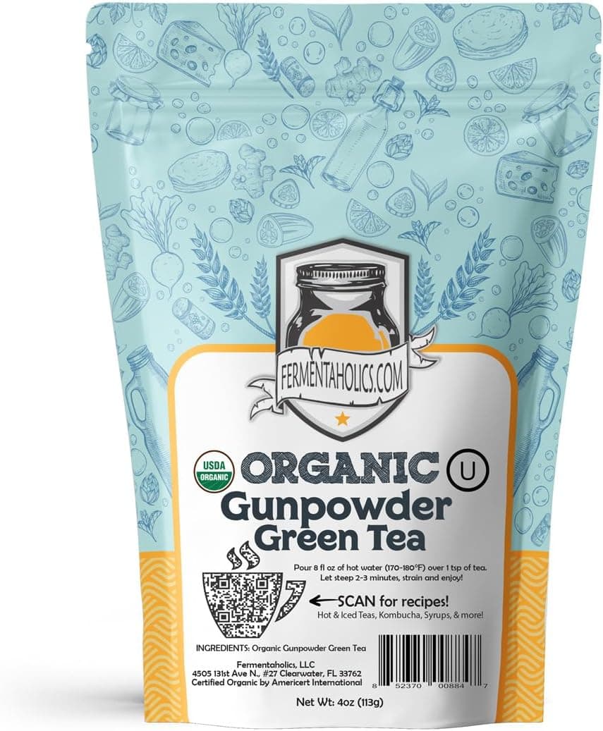 Fermentaholics Gunpowder Green Tea - 4 oz USDA Organic Loose Leaf for Jun Kombucha Brewing
