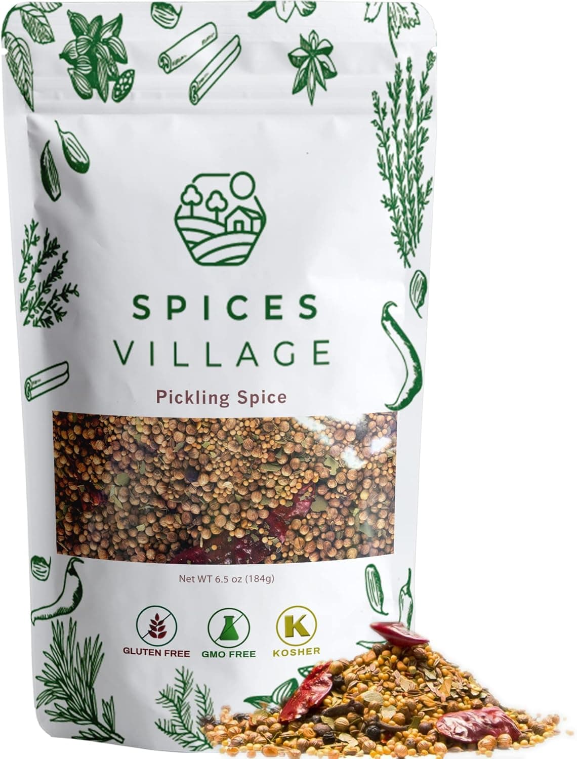 SPICES VILLAGE Pickling Spices Mix for Pickles and Canning, 6.5oz, Kosher, Gluten Free, Non GMO