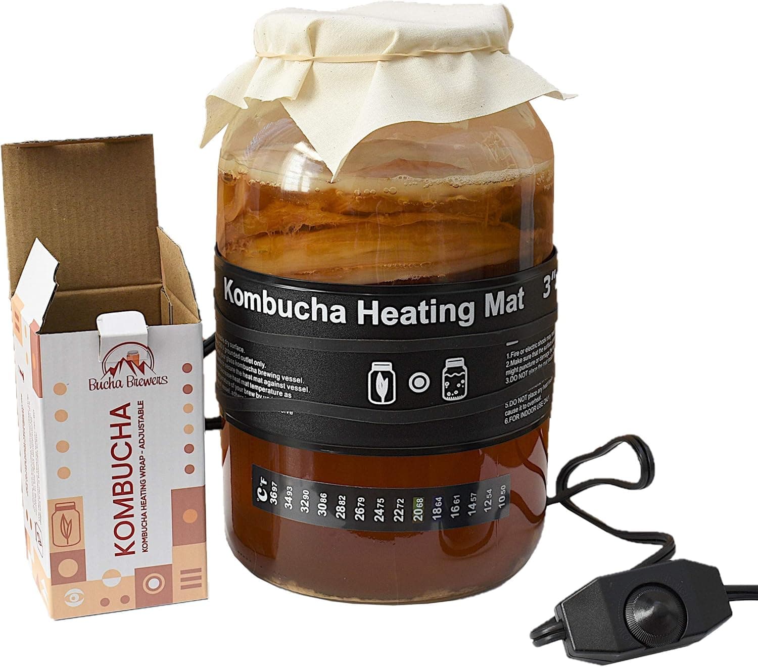 Bucha Brewers Adjustable Kombucha Heat Mat - Kombucha Heating Wrap and Fermenter Heater
