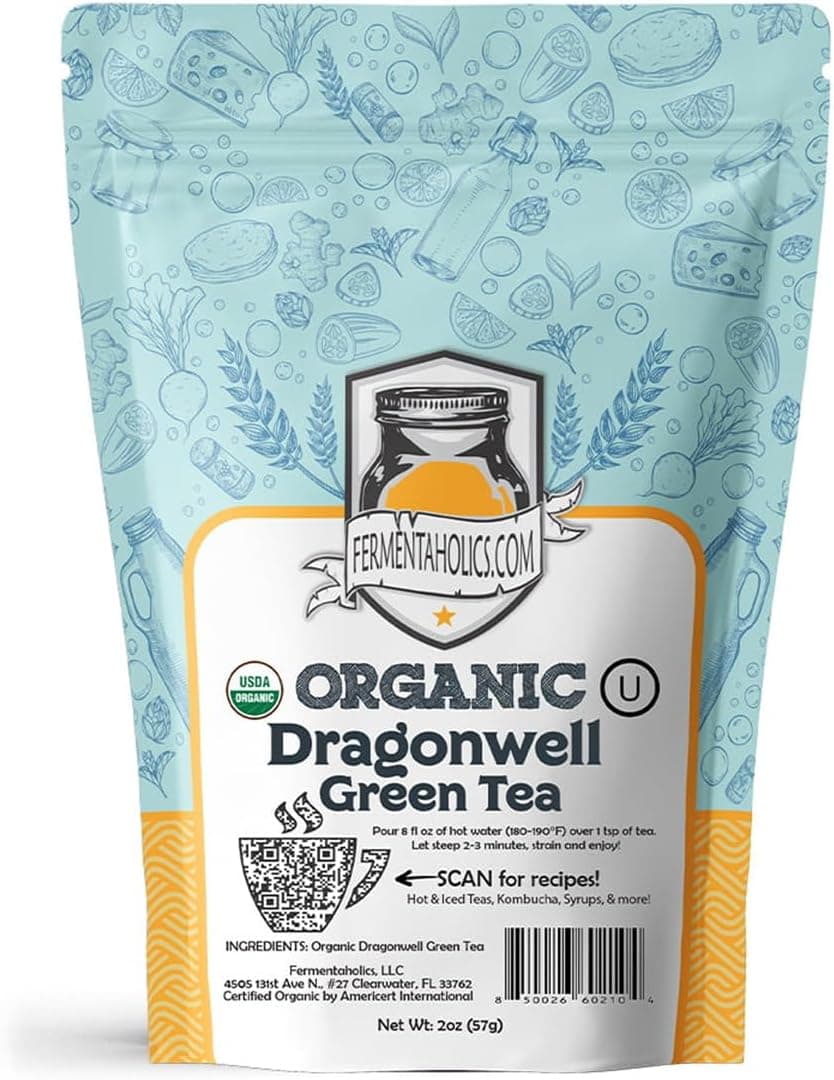 Fermentaholics Dragonwell Green Tea (Longjing) - 2 oz USDA Certified Organic Loose Leaf Tea
