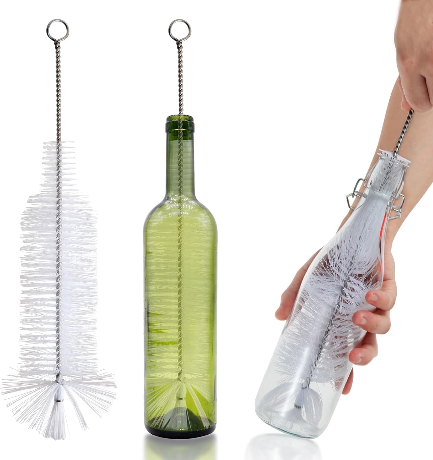 Bottle Brush for Cleaning Narrow Neck Swing Top Glass, Brewing, Wine, Beer and Kombucha Bottles