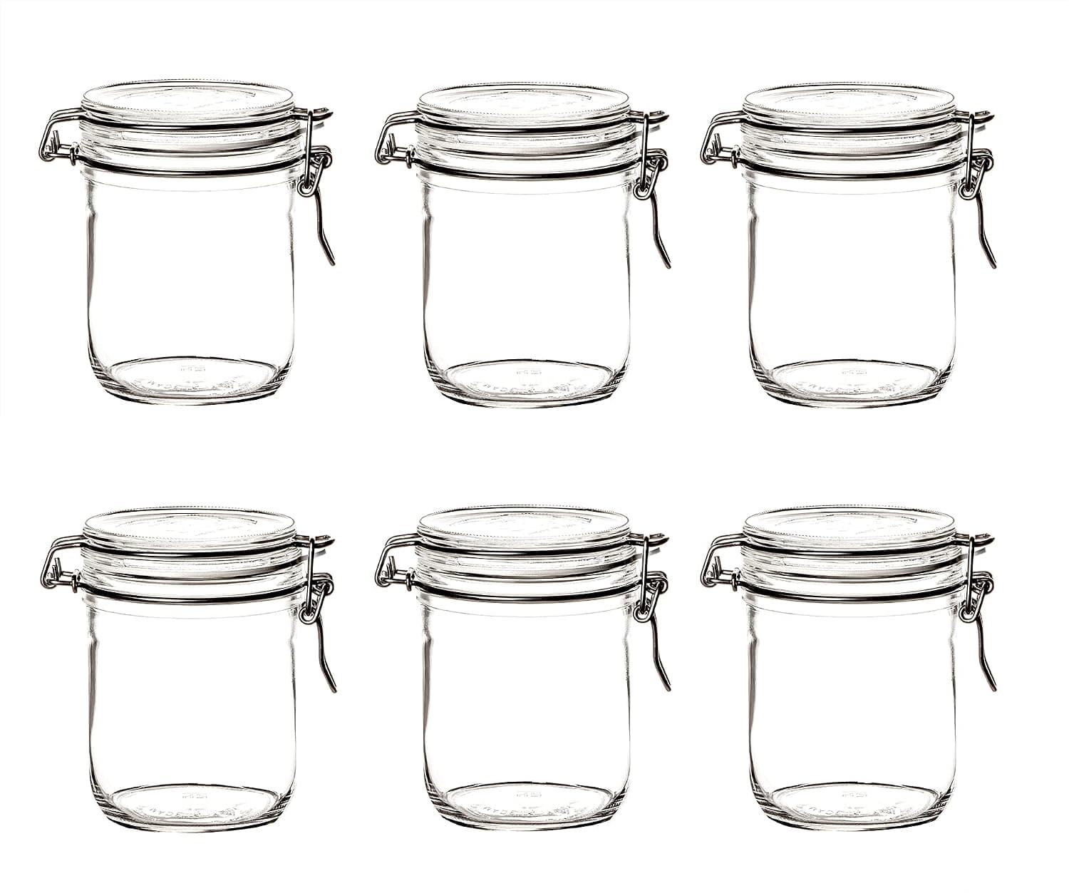 Bormioli Rocco Fido Cylinder Glass Jar with Airtight Gasket Clamp Lid, 17 oz, Set of 6