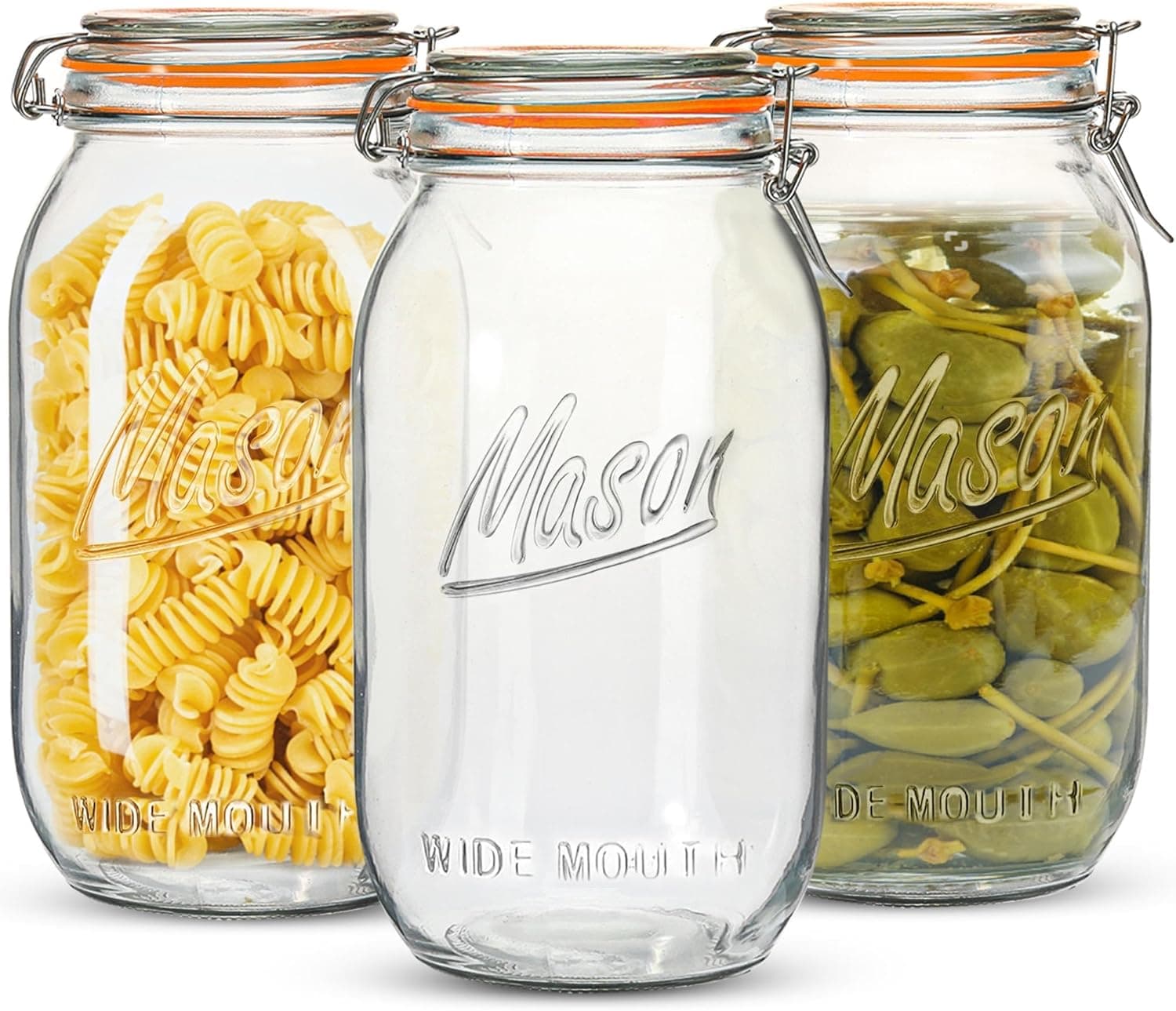 Anwoi Wide Mouth Mason Jars 64 oz 3 Pack Half Gallon Glass Jar with Airtight Lids and Scale Mark