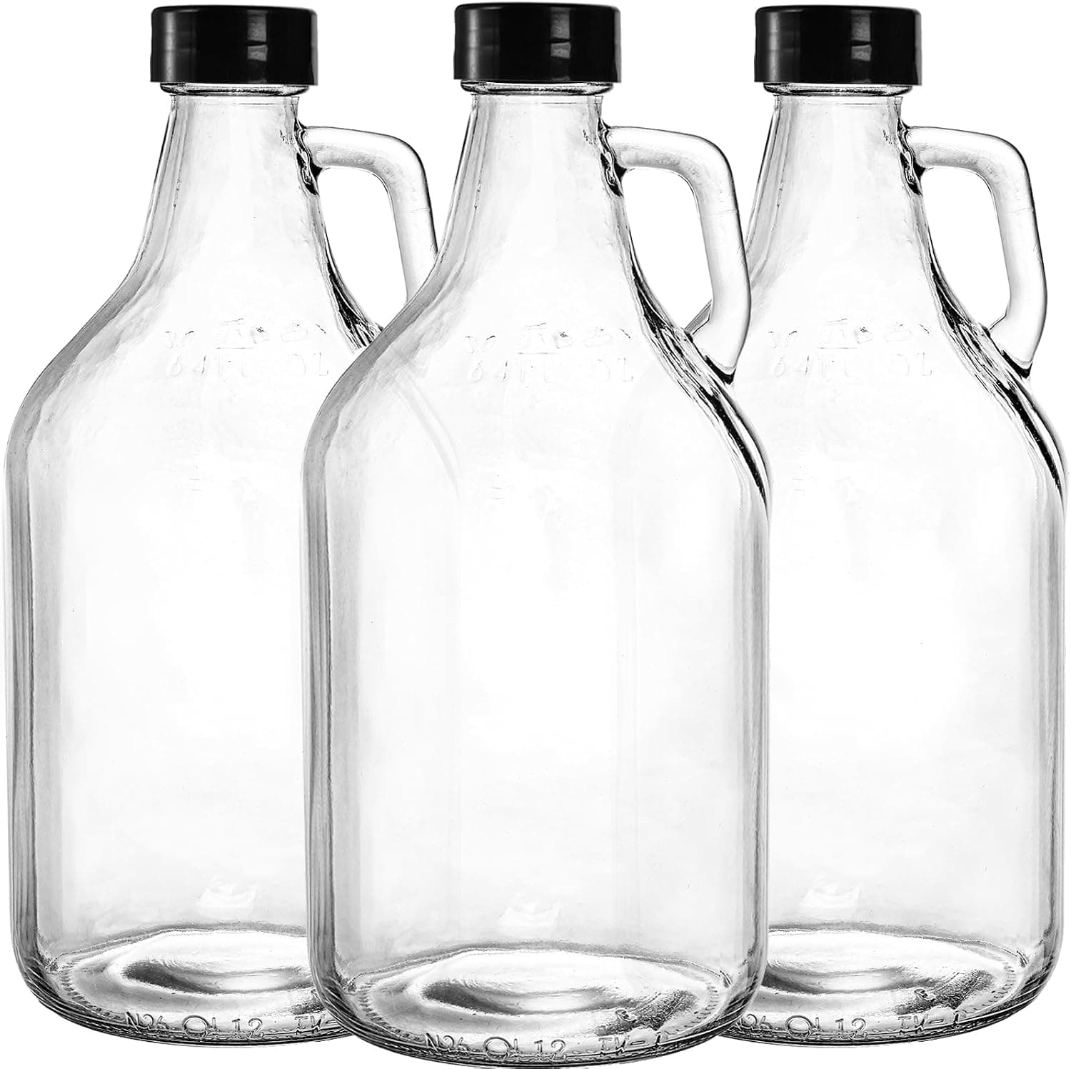 ZEAYEA 3 Pack Clear Glass Growlers, 64 oz Half Gallon Jugs with Seal Cap and Handle for Beer and Kombucha