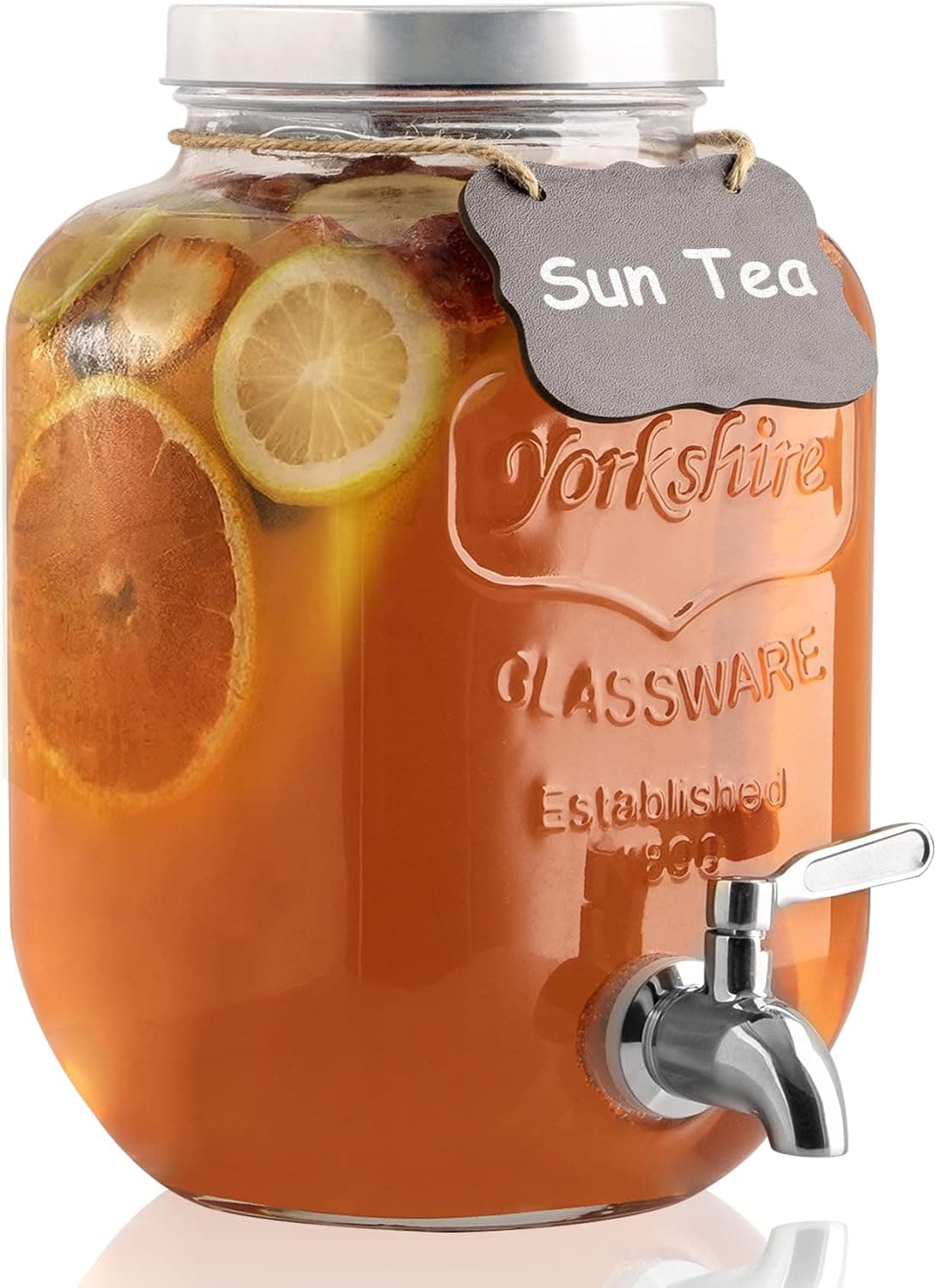 1 Gallon Drink Dispenser with 18/8 Stainless Steel Spigot, Airtight Leakproof Glass Sun Tea Jar