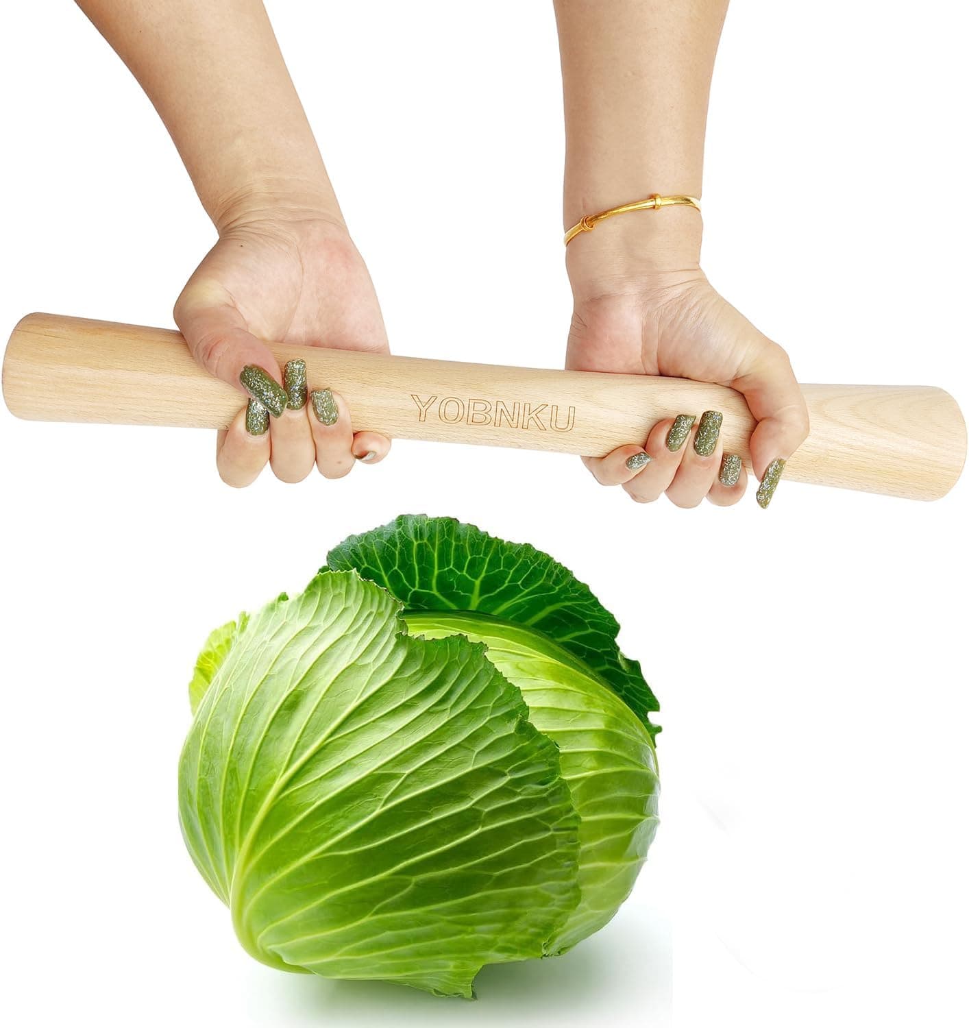 16 Inch Heavy Cabbage Pounder Natural Beech Wood for Fermentation Crocks and Mason Jars, Sauerkraut Pounder Tamper for Kimchi