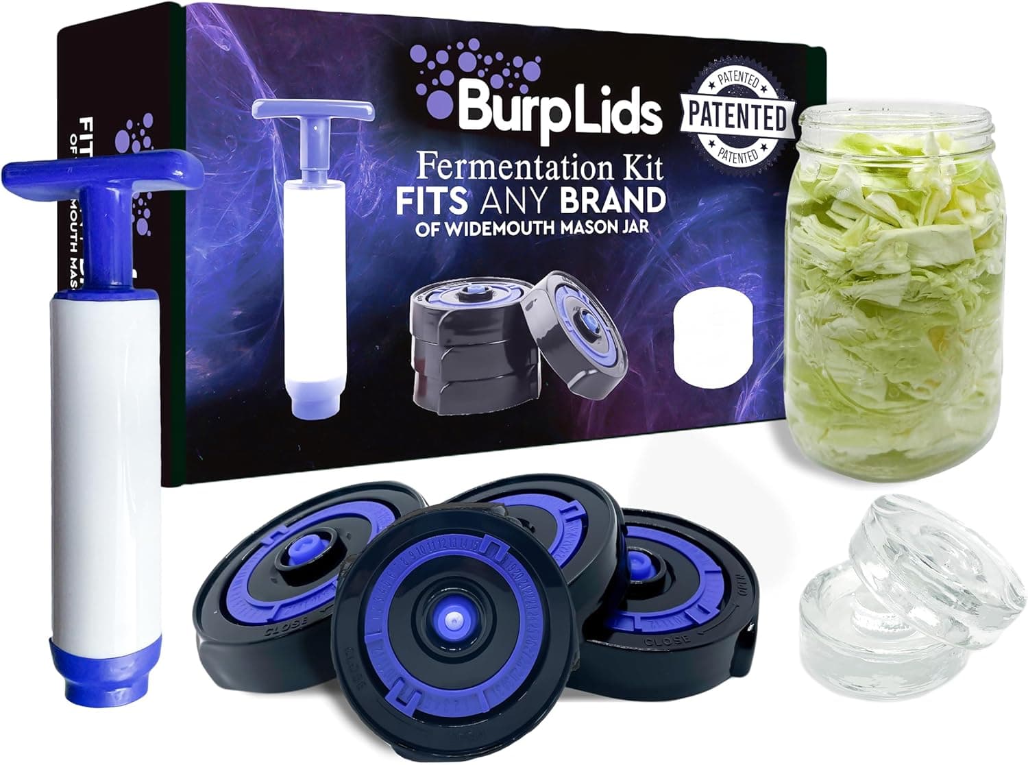Burp Lids Fermentation Lids for Wide Mouth Mason Jars with Vacuum Sealer - Airlock for Kimchi, Sauerkraut, Kombucha