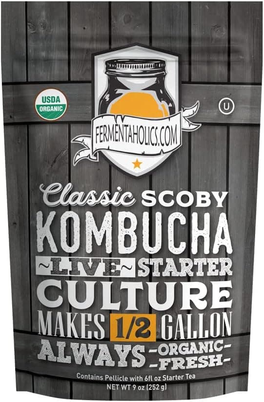 Fermentaholics Kombucha SCOBY - Live Starter Culture with Six Ounces of Strong Mature Starter Tea (Half Gallon Batch)