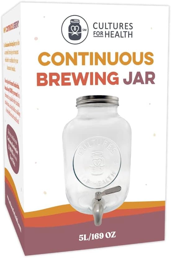 Cultures for Health Continuous Kombucha Brewing Jar with Spigot, 5 Liter Glass Jar with Spout
