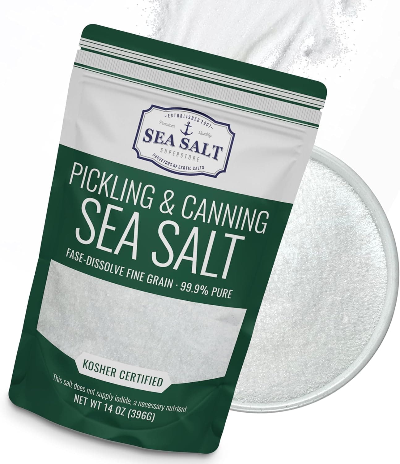 Pickling & Curing Salt for Natural Preserving, Fine Kosher Salt for Brining, 14 oz Bag, Non Iodized