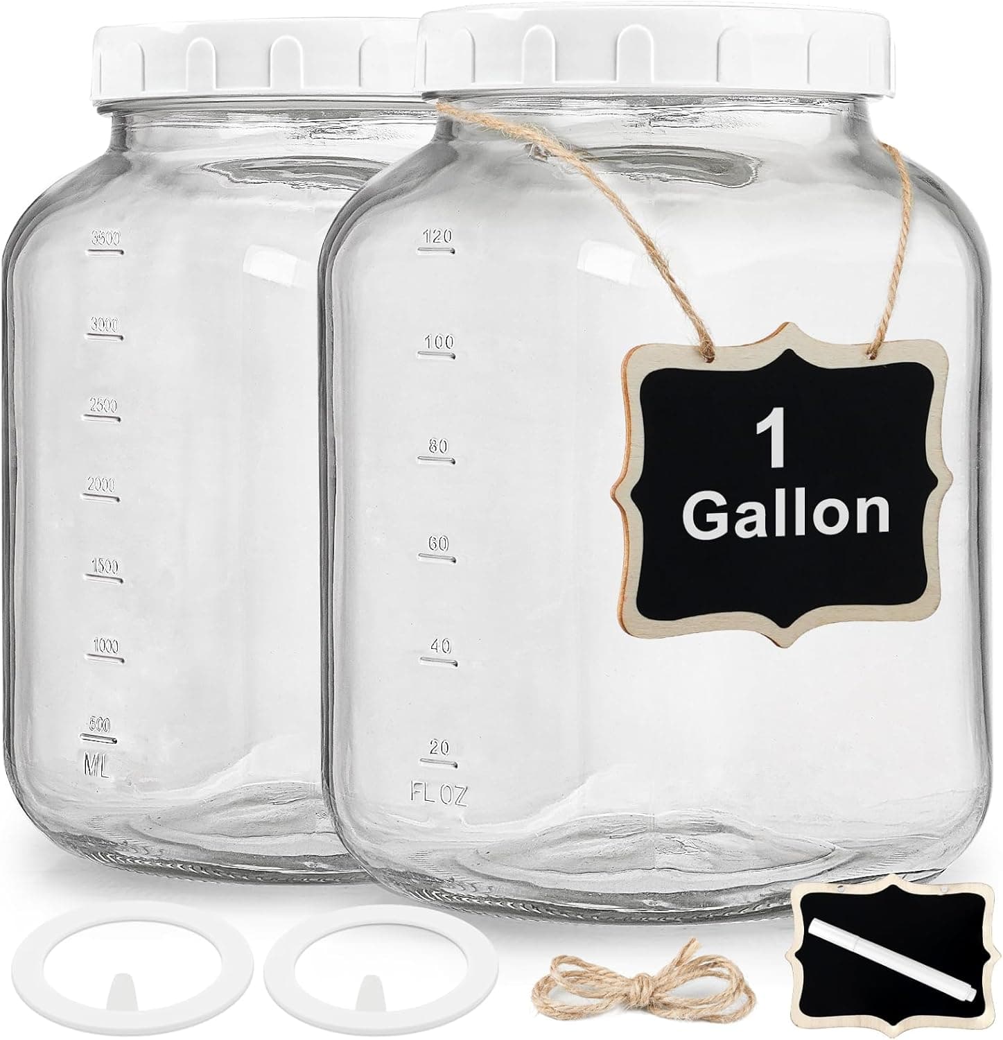 2 Pack Wide Mouth 1 Gallon Clear Glass Jar with Heavy Duty Airtight Screw Lid and Silicone Gasket