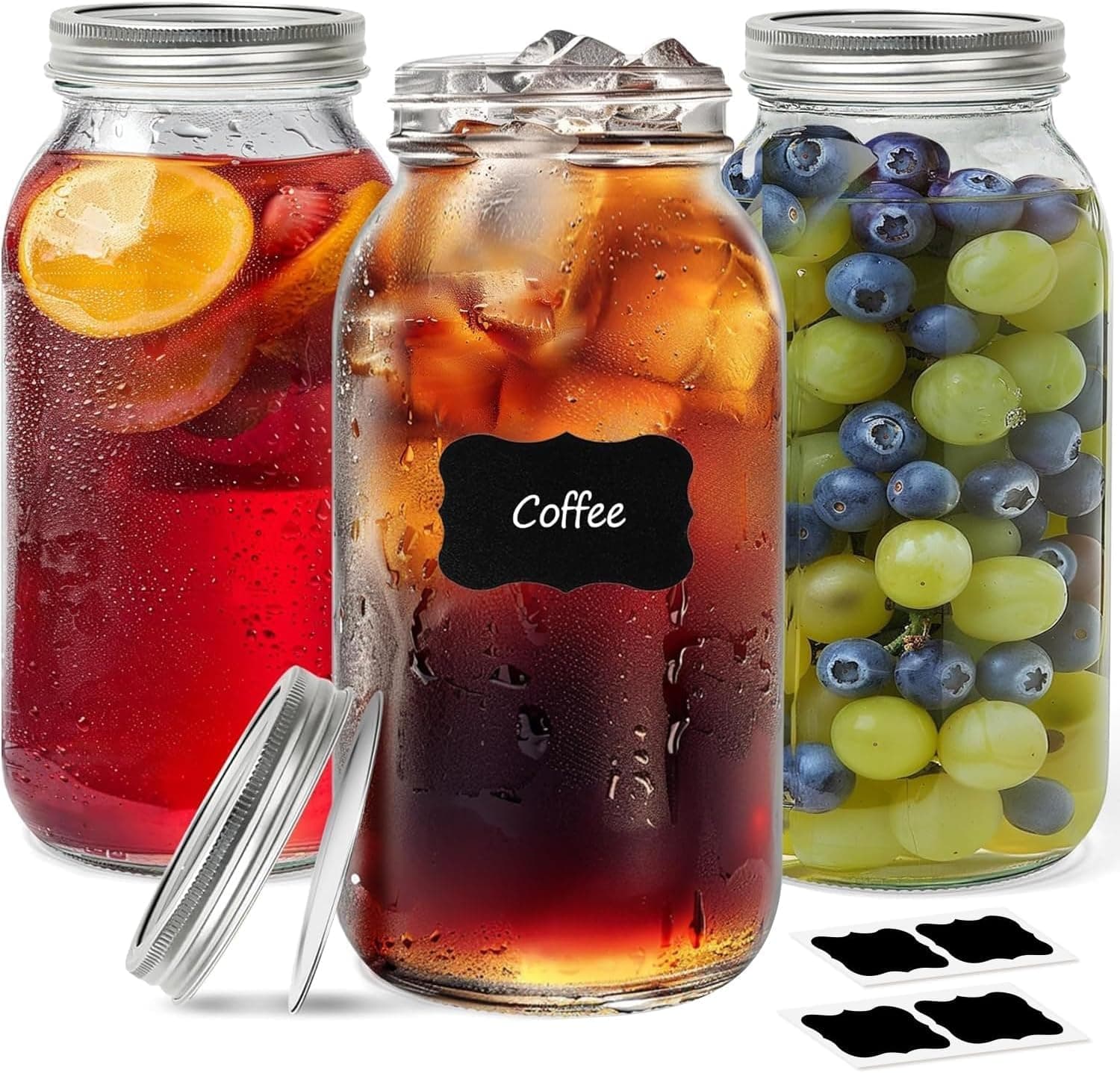 ComSaf Half Gallon Mason Jar 64oz 3Pcs, Wide Mouth Mason Jars with Lids and Seal Bands for Pickling and Fermentation