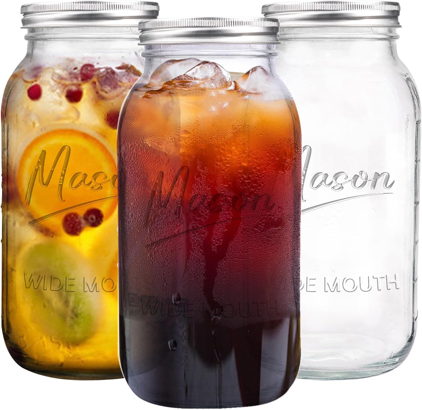 Galssmagic 64 oz Mason Jar Wide Mouth, 3 Pack Large Half Gallon Mason Jars with Airtight Lid for Canning and Fermenting
